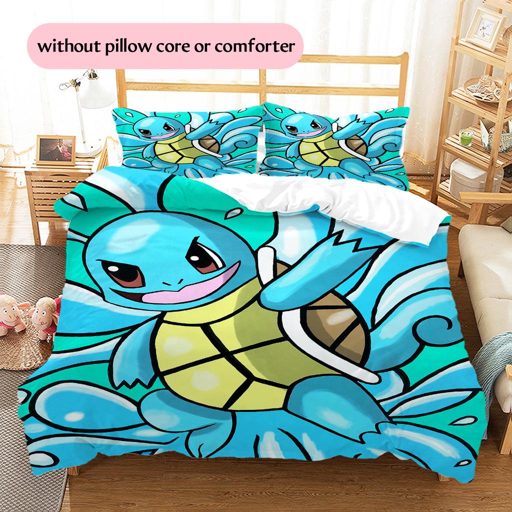 Squirtle Cartoon Pattern Bedding Home Decoration Birthday Gift (1 * duvet cover + 2 * pillowcase, without core)