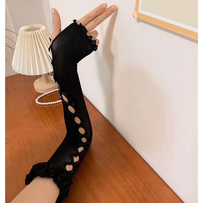 Женские косплей Лолита принцесса стиль кружева цветок тонкие без пальцев длинные перчатки милый милый бант эластичный мягкий полые