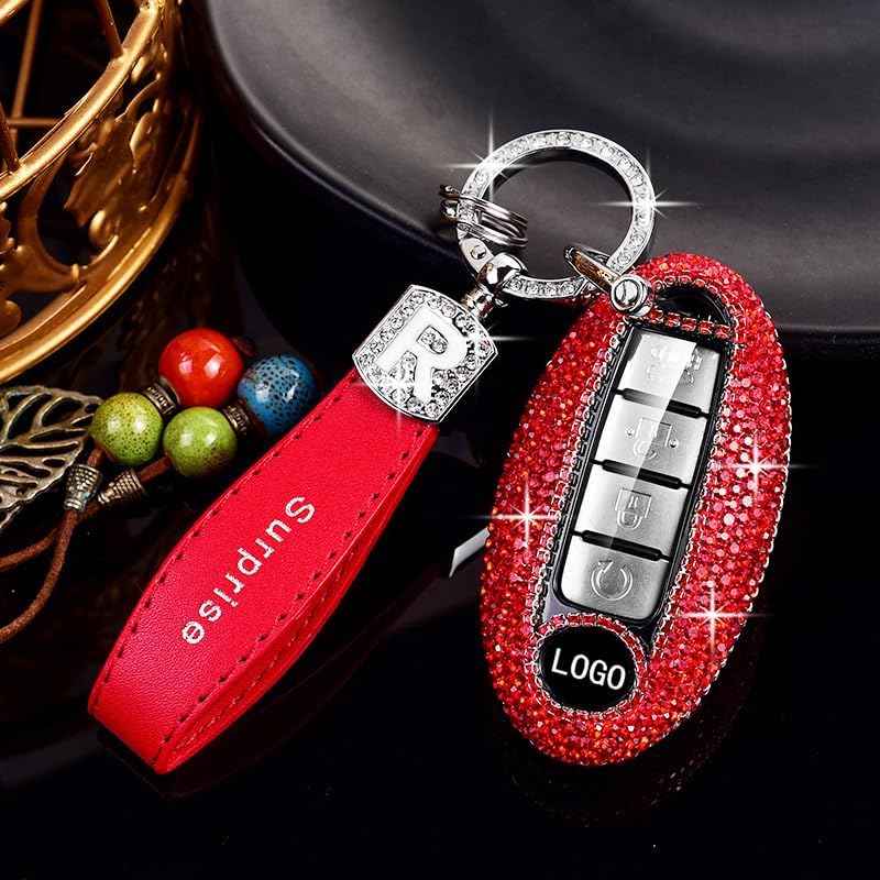 Rhinestone Key Fob Cover for Nissan with Key Chain, Key Cover Case Shell for Altima Sentra Rogue Pathfinder Murano Armada Maxima Infiniti Versa,