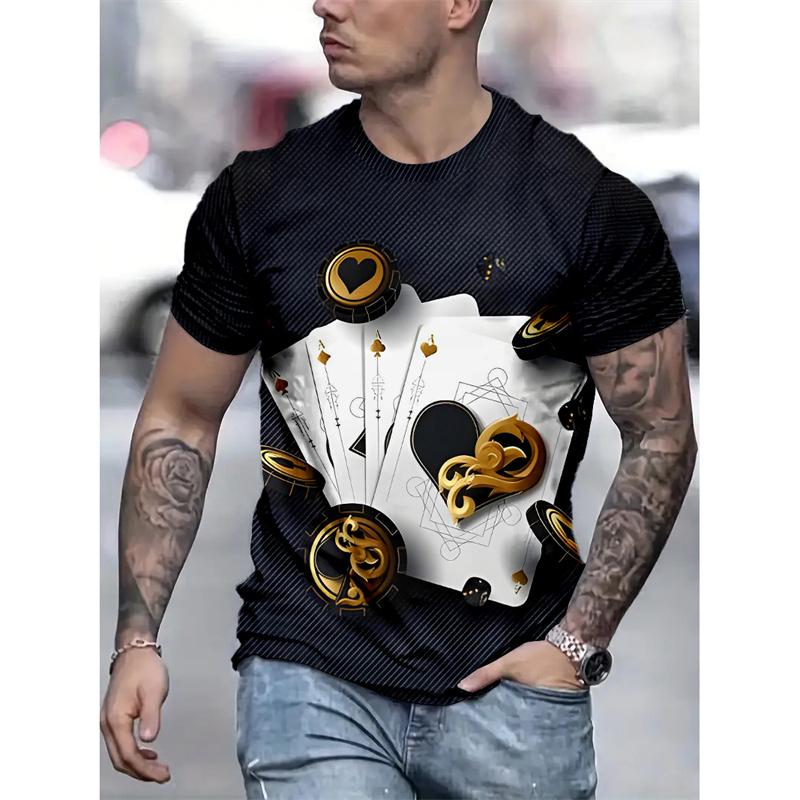 Playing Card Pattern T-Shirt For Men Poker 3D Printed Short Sleeve Summer Fashion Casual Tees Streetwear Loose O-Neck T Shirts