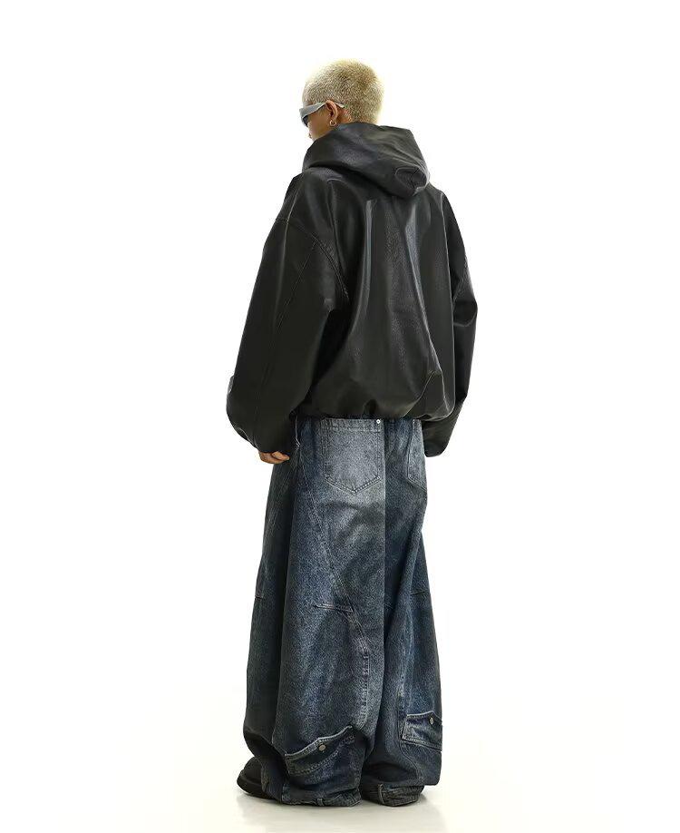 Мужская черная кожаная мотоциклетная куртка с капюшоном - Ветрозащитная, стильный силуэт