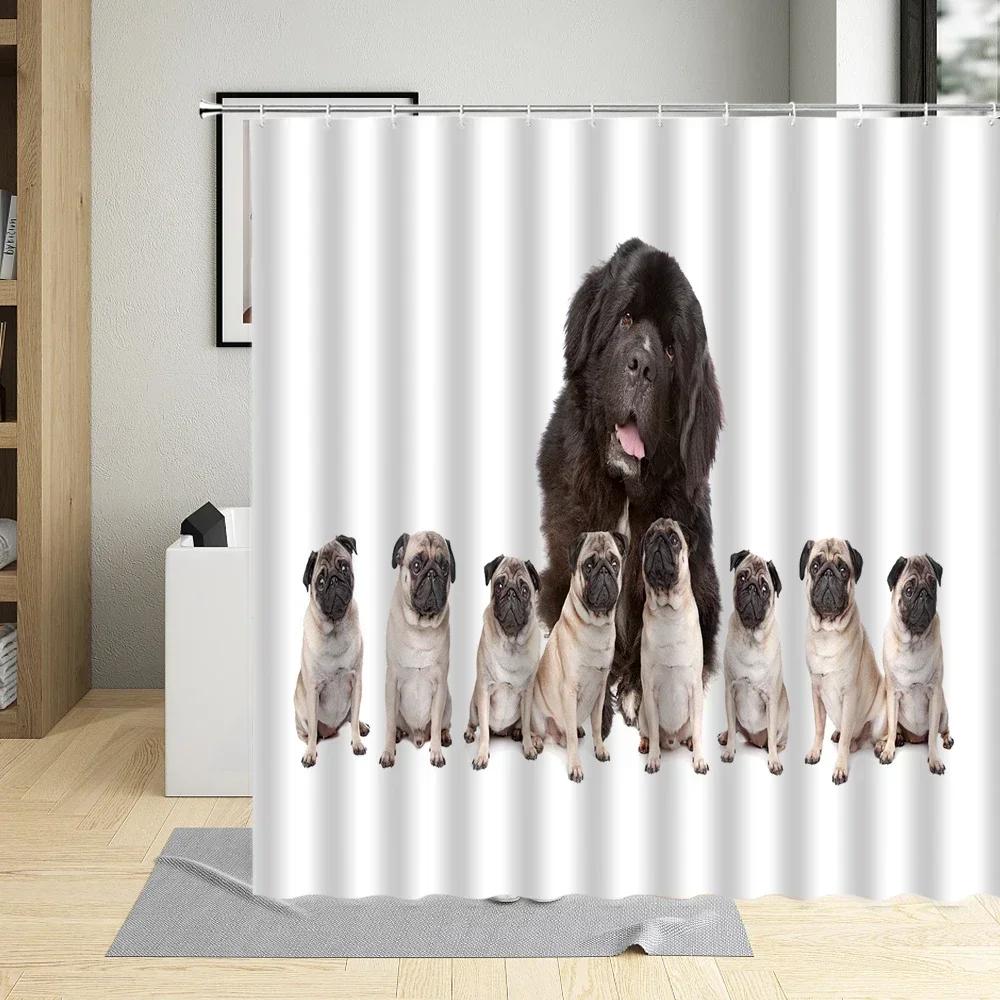 Pdpfunny-Rideau De Douche À Motif De Chien Chiot, Tissu Polyester Impermable,Dcoration D'Intrieur Avec Crochets, Cratif
