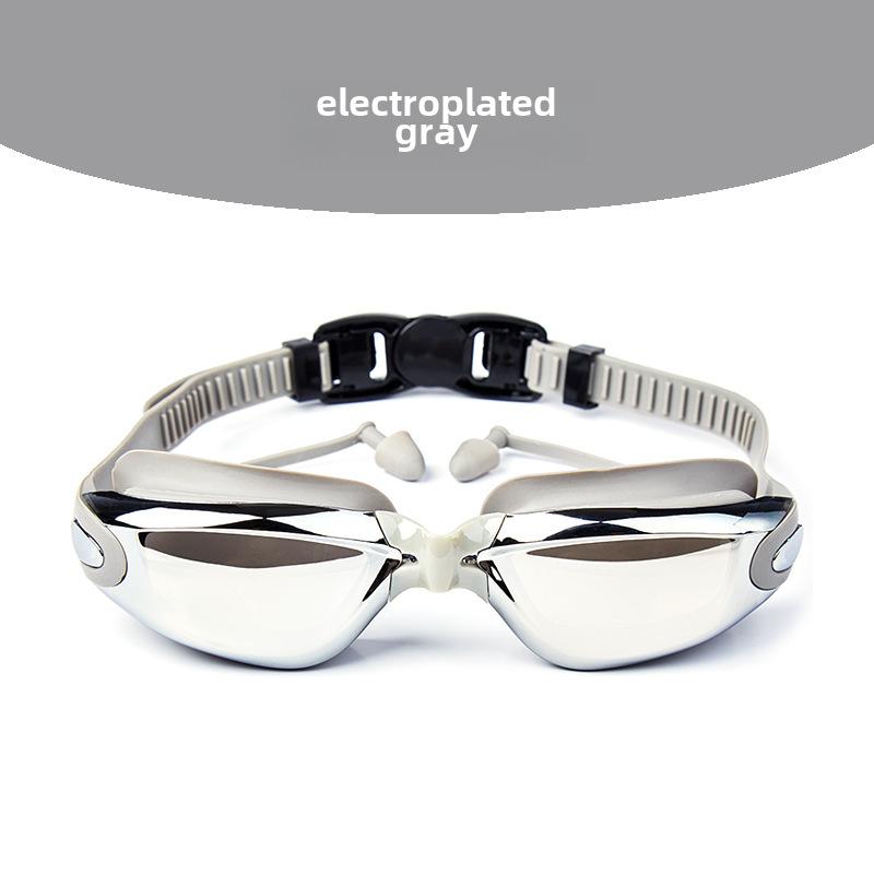 Женские очки для плавания с гальваническим покрытием HD и берушами — розовые, водонепроницаемые, с защитой от запотевания, подходят для людей с близорукостью.