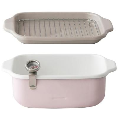 Горшок для жарки Fuji Horo Square, розовый, совместимый с IH, в комплект входят термометр, сетка для жарки и лопатка, подарок