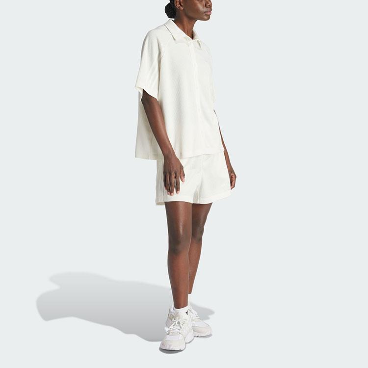 adidas Оригинальная модная трикотажная свободная рубашка в простую полоску, прямая свободная классическая спортивная рубашка с коротким рукавом, женские рубашки белого цвета IS2329