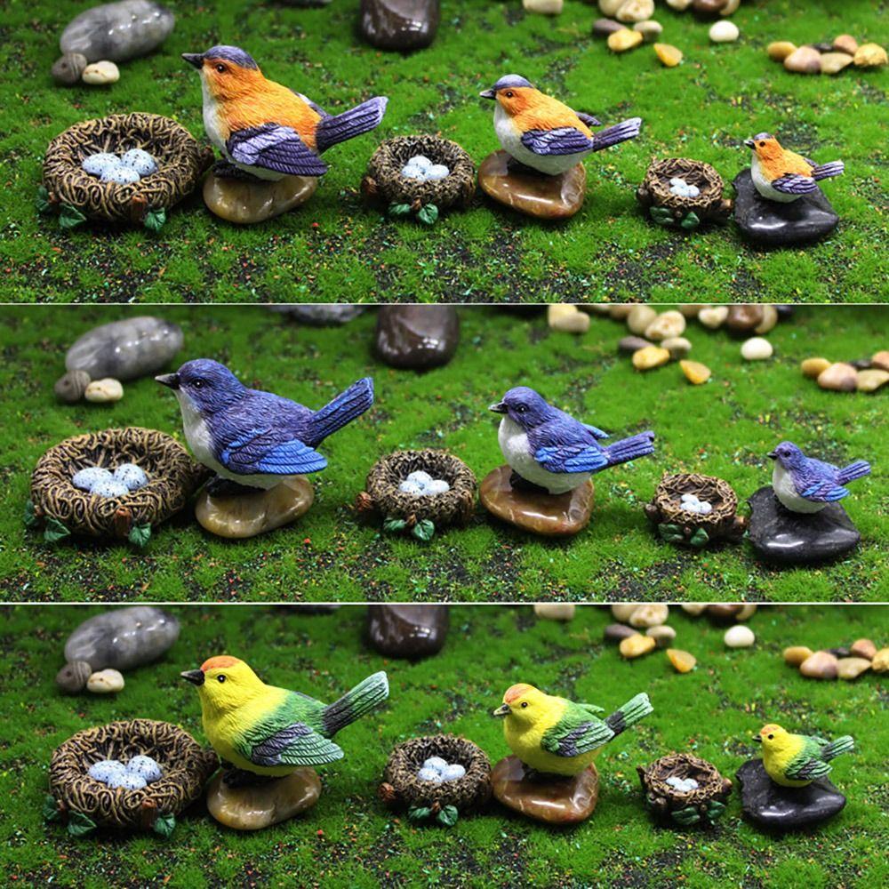 1 SET Multicolor Faux Birds' Nests Statue Mixed Sizes Simulation Sparrow Model Outdoor Indoor