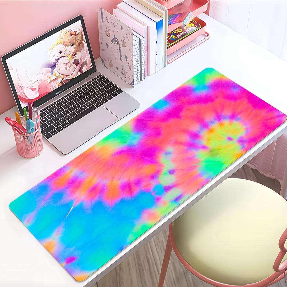 Colorful Tie Dye Pattern Soft Art Mouse Pad Large Thick Desk Pad Stitched Edges Gaming Mouse Mat For Pc