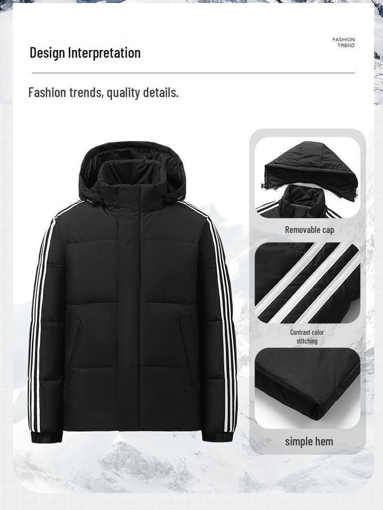 Унисекс пуховик Adidas с капюшоном и тремя полосками - Модный зимний пальто