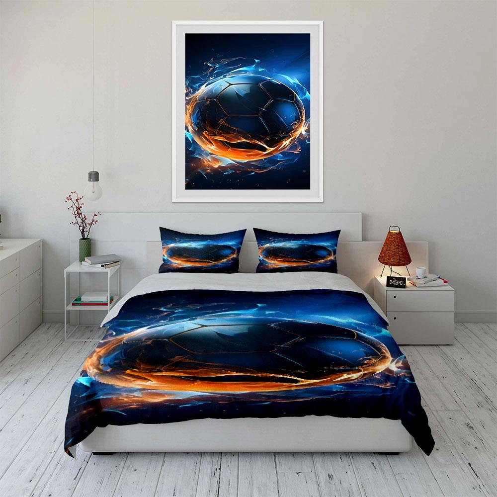 Blue football with flames. Bedding sets Duvet cover sets Duvet covers Pillowcases(1 * Duvet Cover 2 * Pillowcases without duvet insert)