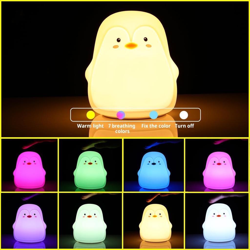 Ночной светильник Penguin Baby для детей, 7 красочных ламп для спальни, светодиодная зарядка через USB, защита глаз, детские огни, подарки