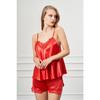 Double Red Satin Lace Pajama Set With Shorts