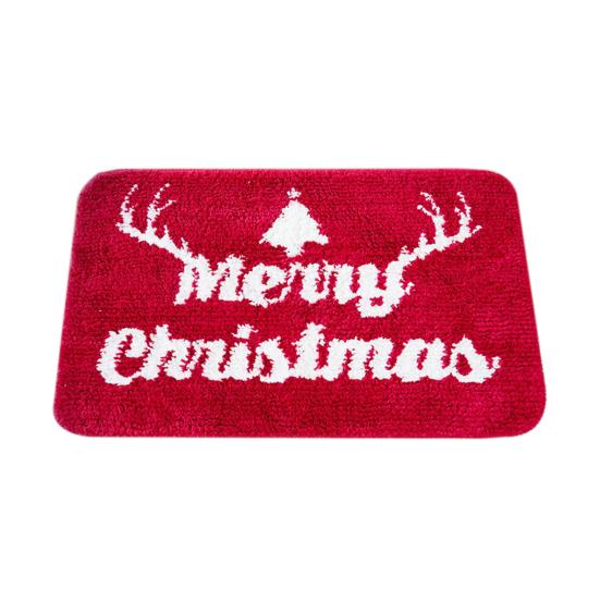 Christmas Floor Mat Faux Cashmere Snowman Letter Printing Anti-slip Doormat Water Absorbent