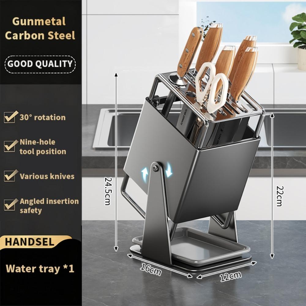 New Stainless Steel Kitchen Storage Holder 30° Rotating with Draining Tray Storage Rack 9 Slots Multifunctional Countertop Shelf