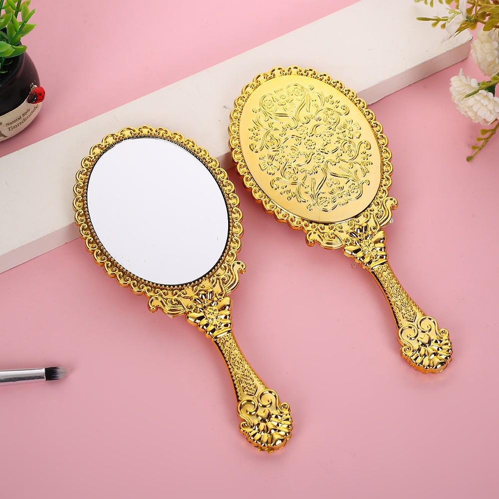 Electroplated Retro Lace Handheld Makeup Mirror - Portable Vintage Style Vanity Mirror