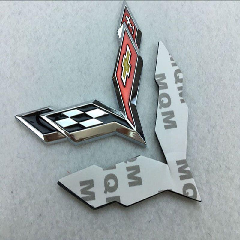 Premium Metal Crossed Flag Decal Emblem With Timeless Appeal For Corvette C7