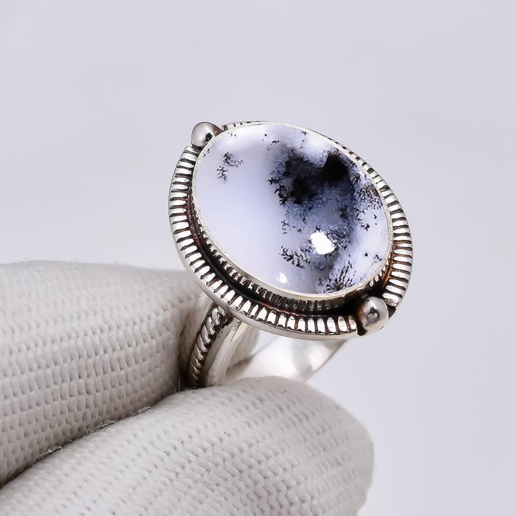 Дендритовый агат - бразильское кольцо из стерлингового серебра 925 пробы V5101, белое кольцо, овальное кольцо, подарок на День святого Валентина, подарок для нее, подарок на день рождения, ювелирные изделия ручной работы, Si