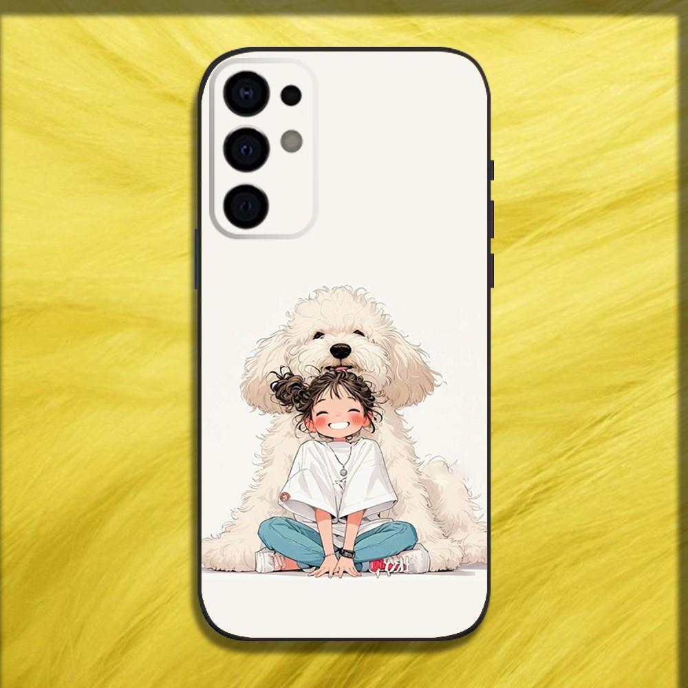 Милый Чехол для Телефона с Девочкой и Собакой для Samsung S25,S24,S21,S22,S23,S30,Ultra,S20,Plus,Fe,Lite,Note,10,9,5G Черный Мягкий Чехол