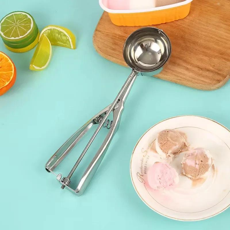 Ice Cream Scoop Stainless Steel Cookie Dough Spoon Fruit Potato Watermelon Digging Ball Spring Handle Scoop Kitchen Accessories