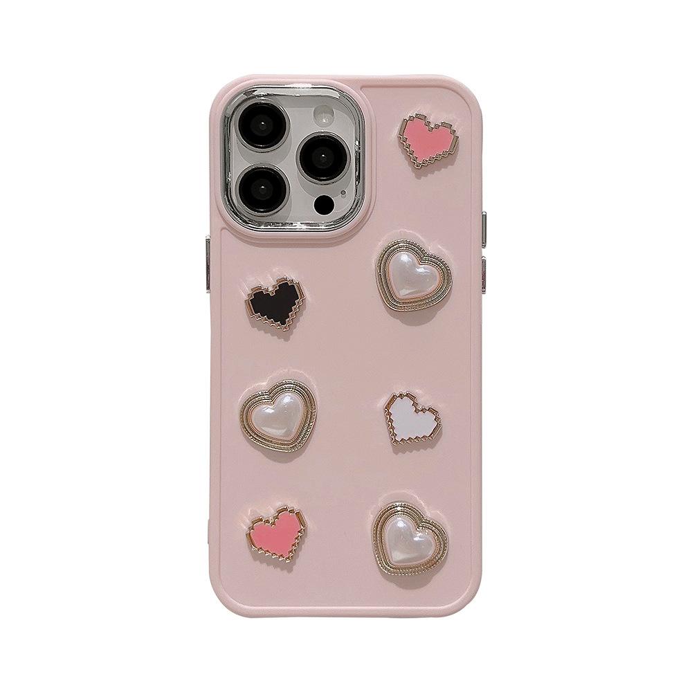 Sweet Love Pearl 17promax Apple 15 Mobile Phone Case Iphone13 Three Dimensional Gem 11 Suitable for 16 Soft Set