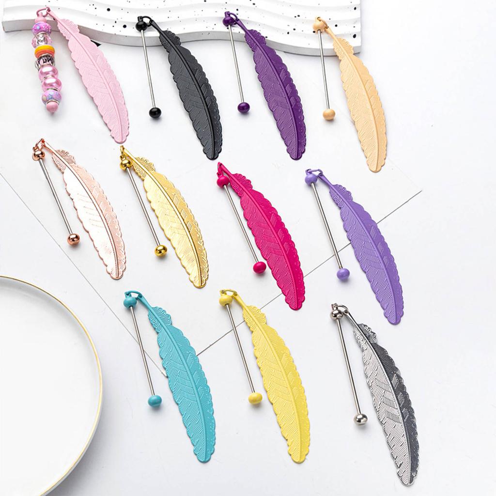 Feather Bookmarks Beadable Book Mark Metal Feather Book Page Holder for Book Lover Reader Teacher Student Gift