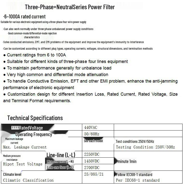 Three-Phase 50A 380V/440V Bolt-On Power Filter Inductor