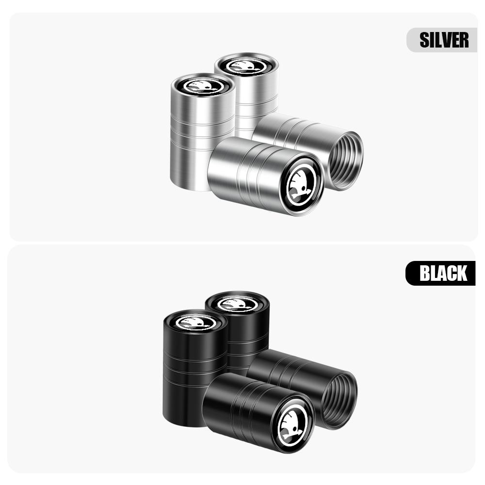 4Pcs Car Wheel Tires Bolt-in Valve Emblem Caps For Skoda S Octavia 2 3 A5 A7 Rapid Fabia Superb Kodiaq Scala Karoq VRS VII KamiqLS7