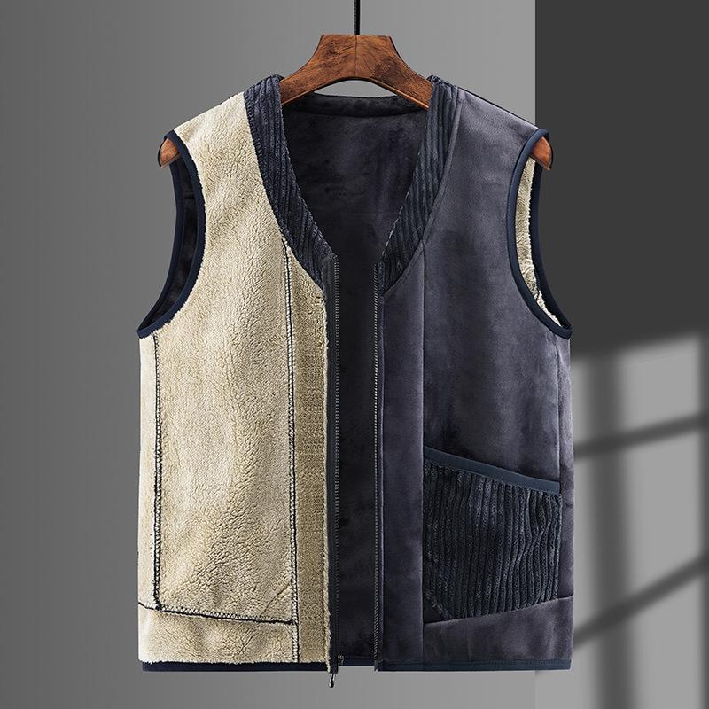 Бархатный жилет из баранины большого размера, мужской свободный терможилет плюс бархатный утолщенный бархатный жилет из серебристой лисы