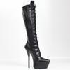 New Sexy Knee-high Boots 7" Super High Heel Platform Pointed-toe Lace Up Women Boots Big Size 36-46