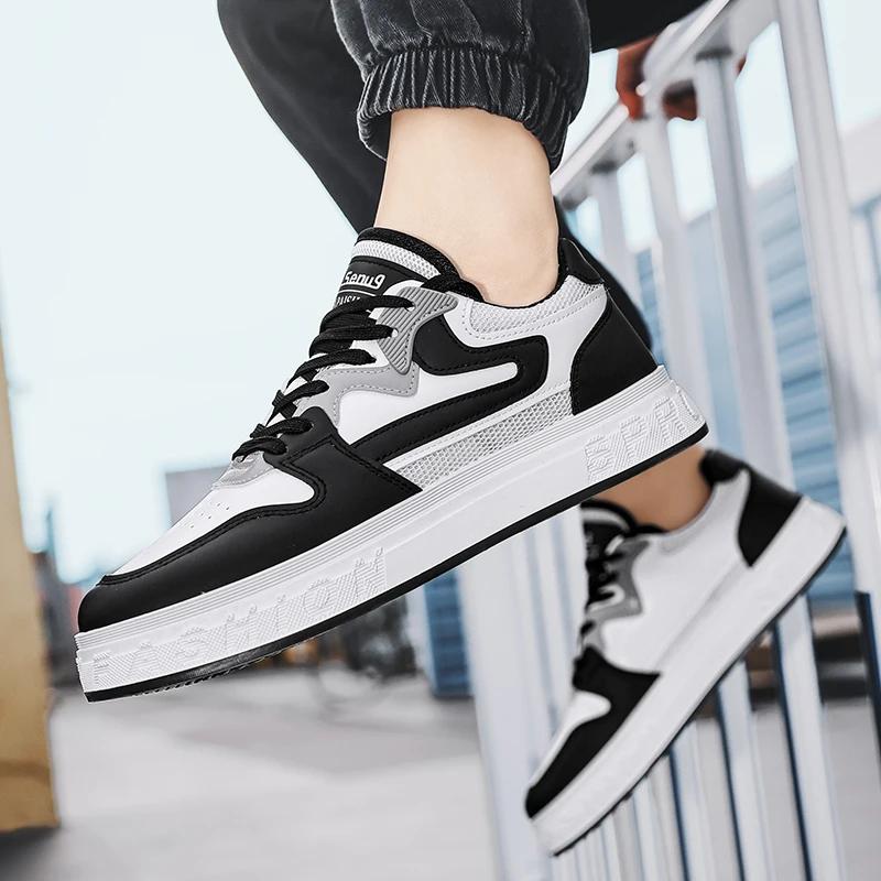 Fashion Mens Casual Shoes Leather Breathable Sports Shoes New Platform Walking Shoes Hard-Wearing Sneakers Mens Vulcanize Shoes