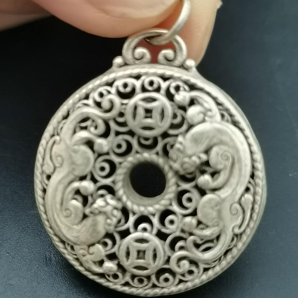 3.5см Редкий Старый Китай Мяо Серебро Фэн-шуй 2 Зверя Пиксю Удача Ожерелье Подвеска