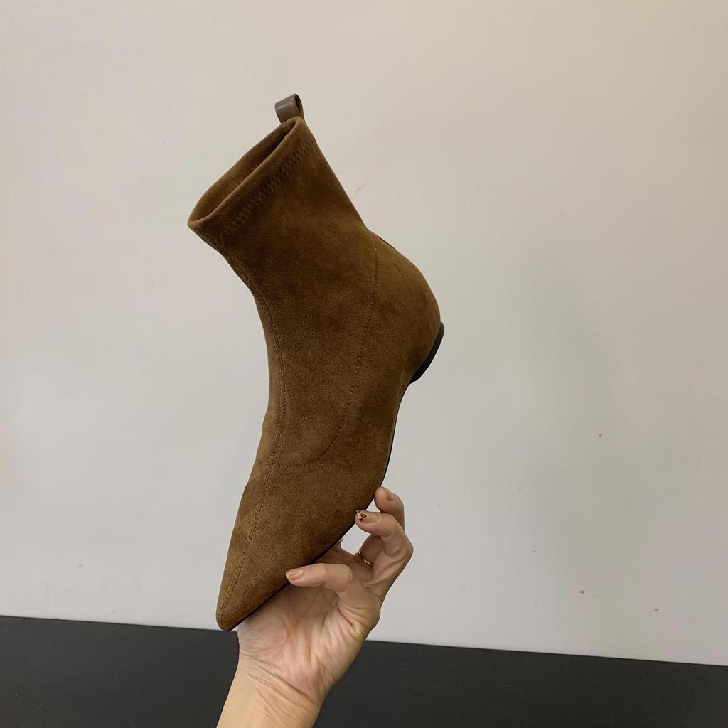 Pointed head year soft bottom design not tired niche thin boots short boots socks boots comfortable daily