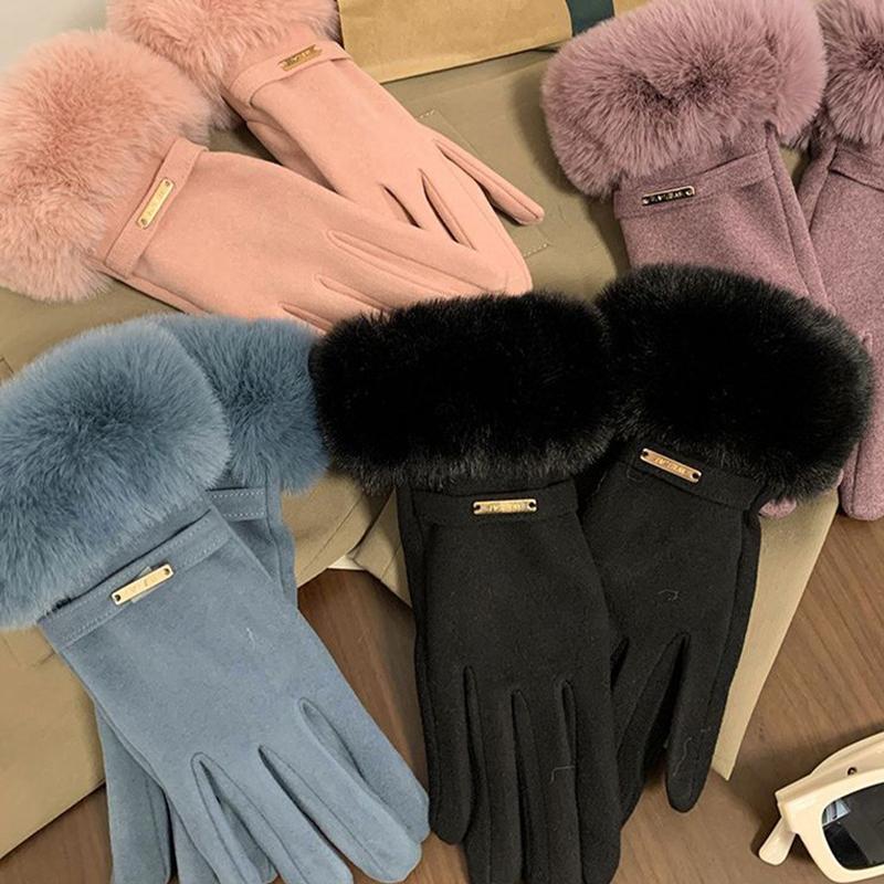 Женские перчатки, теплые и ветрозащитные велосипедные бархатные утолщенные уличные зимние перчатки на пальцы