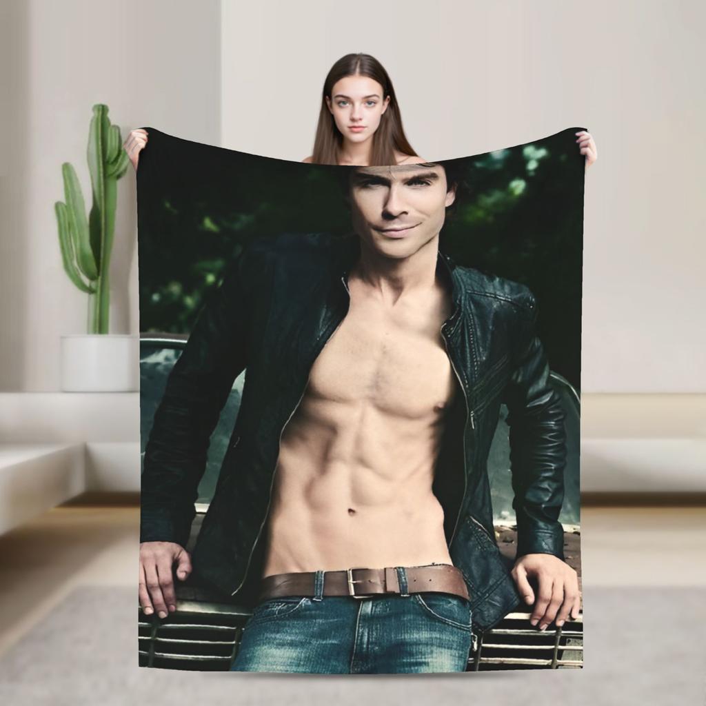 The Vampire Diaries Damon salvatore Blanket Print Plush Throw Blanket For Home Decor Travel Office Flannel Bedspread Bed Cover