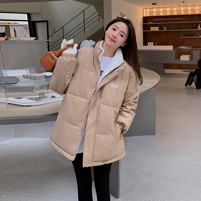 Double-sided cotton-added thickened stand-up collar cotton clothes, short bread clothes, students loose-fitting cotton-padded clothes and coats on bot