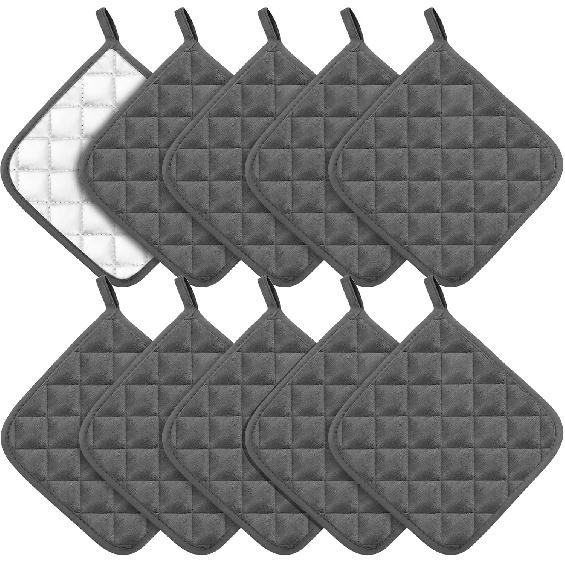 5 Pack Pot Holders for Kitchen Heavy Duty Hot Pads, Hot Pads for Kitchen,8 Inch Square Potholders for Cooking, Baking & Grilling (Black)