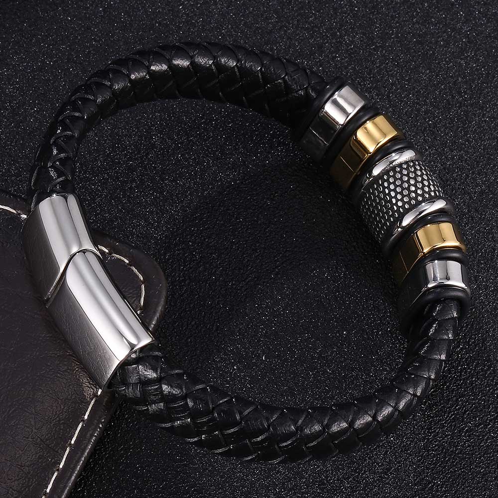 New Fashion Deluxe Charm Accessories Men's Leather Bracelet Stainless Steel Combination For Birthday Gifts