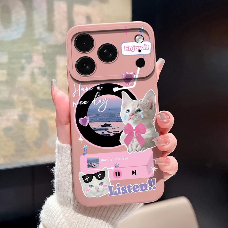 Cute Cartoon Cat Case For iPhone 17 Pro Max Air Soft Liquid Silicone Protection Bumper Cover For iPhone17 17Pro Max 17Air Fundas