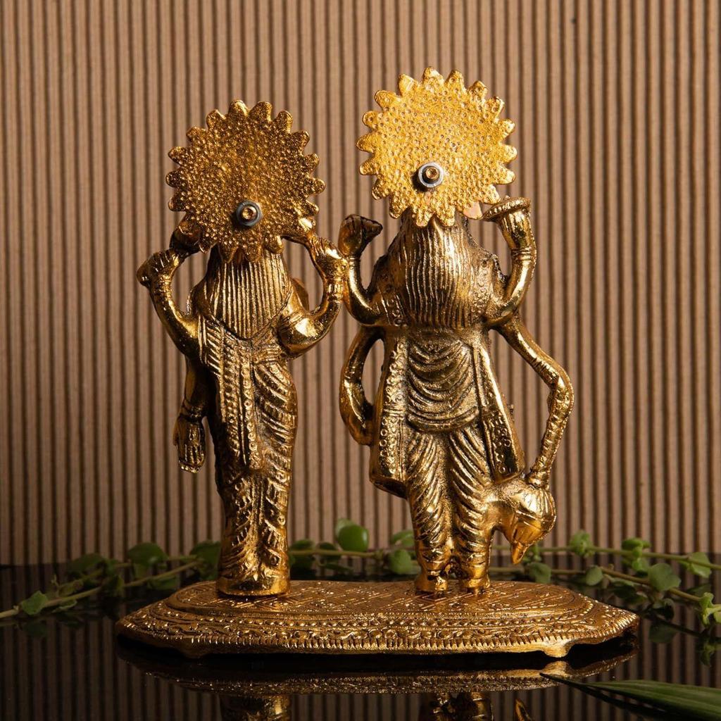 Последняя статуя Лакшми Нараян, выполненная с большой детализацией в античной позолоченной отделке цвета слоновой кости - Статуя Лакшми Вишну для домашнего декора | Мандир | Подарок