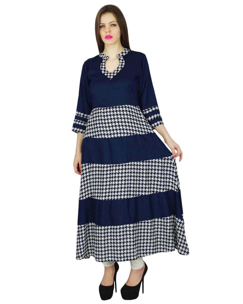 Phagun Designer Indian Blue Printed Casual Kurta Women Kurti Top Tunic Dress