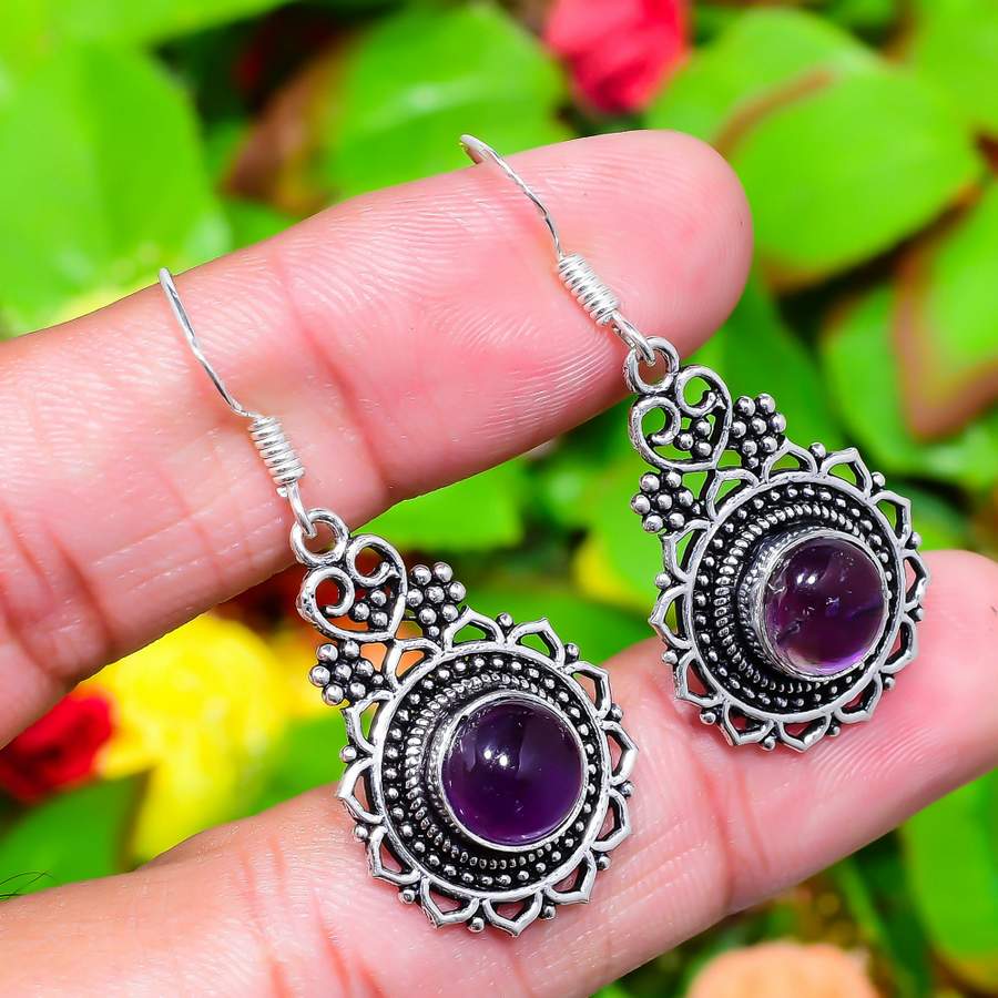 Sage Amethyst Gemstone Handmade 925 Sterling Silver Jewelry Earring 1.77" R6Q83