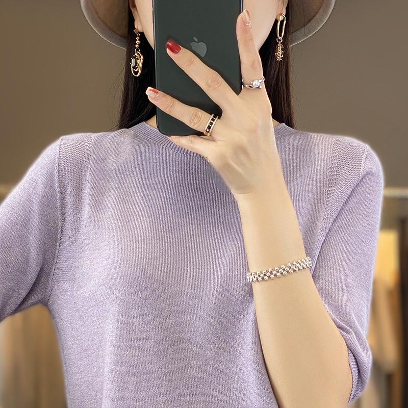 Женская летняя футболка с коротким рукавом, 50% шелка тутового дерева и полиэстера | Легкий дышащий облегающий повседневный топ