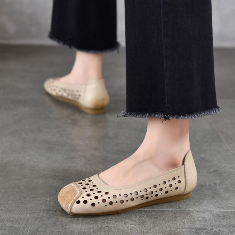 Johnature Летние дышащие туфли на плоской подошве из натуральной кожи, удобные сандалии с квадратным носком и мягкой подошвой