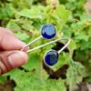 Blue Faceted Glass Gemstone 925 Sterling Silver Plated Gifted Adjustable Cuff Bangle/Bracelet TACB-B110
