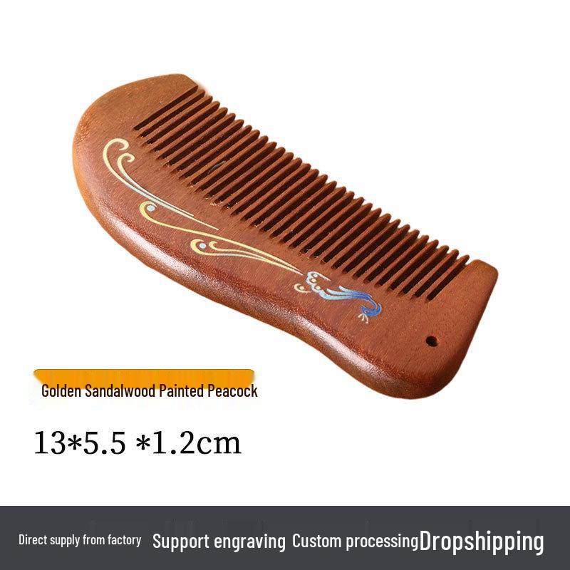 Гребень из золотого сандала: Сувенир с текстовым узором, толстая деревянная ручка, подарок для меридианов парикмахерского искусства