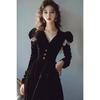 Hepburn Black Velvet Long Evening Dress for Women - French Autumn Formal Banquet Style