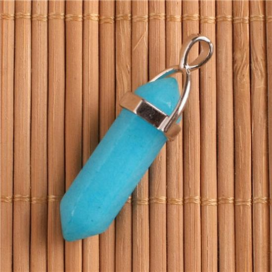 Hexagonal Agate Bullet Quartz Crystal Pendant Necklace