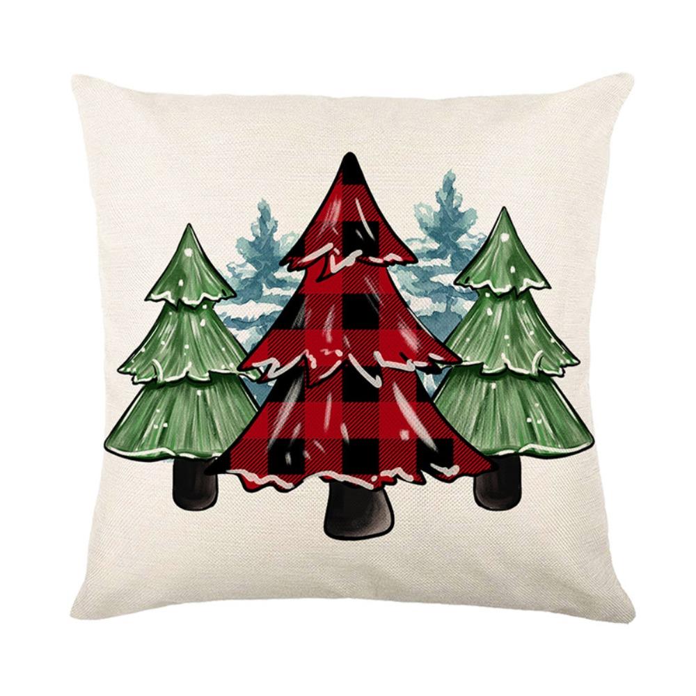 New 45×45cm Christmas Throw Pillow Cover Linen Removable Pillow Cover Soft Christmas Tree Pillowcase Home Decoration
