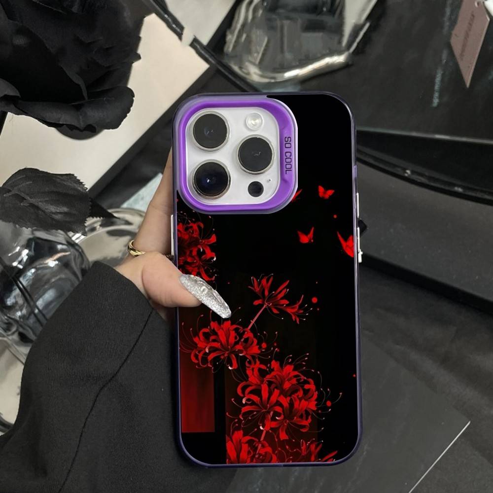 Чехол для телефона 'Красный паук' с цветком лилии для iPhone 16,15,14,17,13,12,11,XS,Mini,Pro,SE,MAX Фиолетовый матовый силиконовый чехол