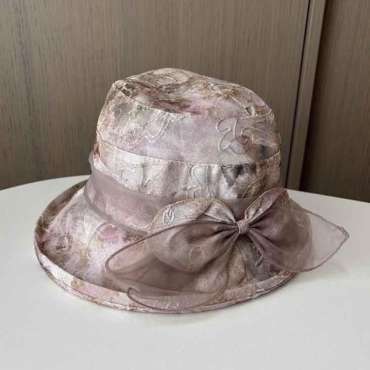 Female summer breathable bucket hat in the elderly mother organza flower pot hat sunscreen sun hat cool hat