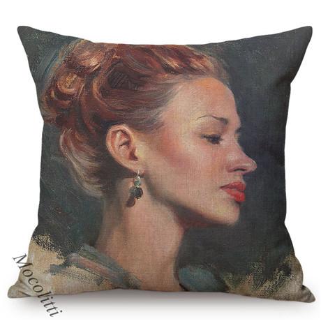Beautiful Woman Self Portrait Art Sofa Throw Pillow Case Sexy Oil Painting Chair Decoration Square Cushion Cover Cojines